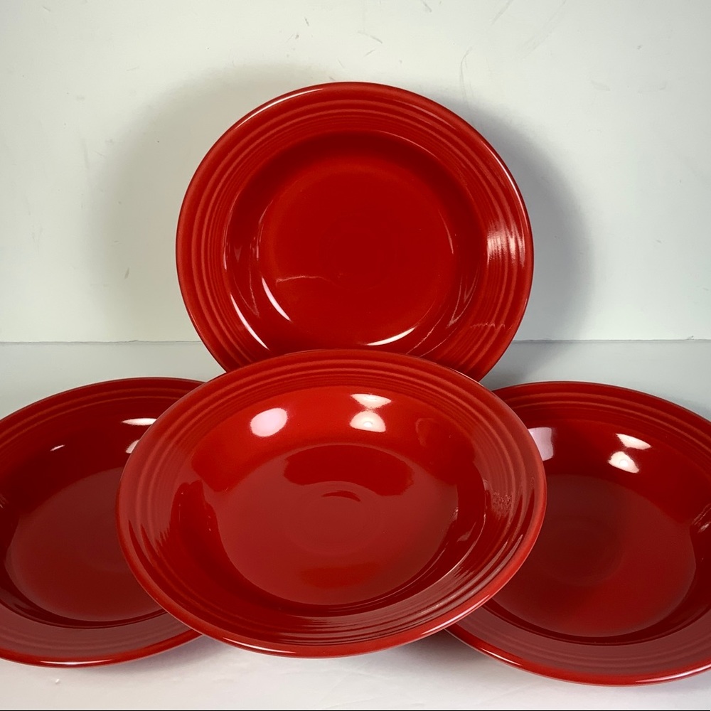 Fiesta Rimmed Soup Bowls Scarlet Fiestaware Salad Pasta 13 1/4 oz. Set 4 NOS #N1
